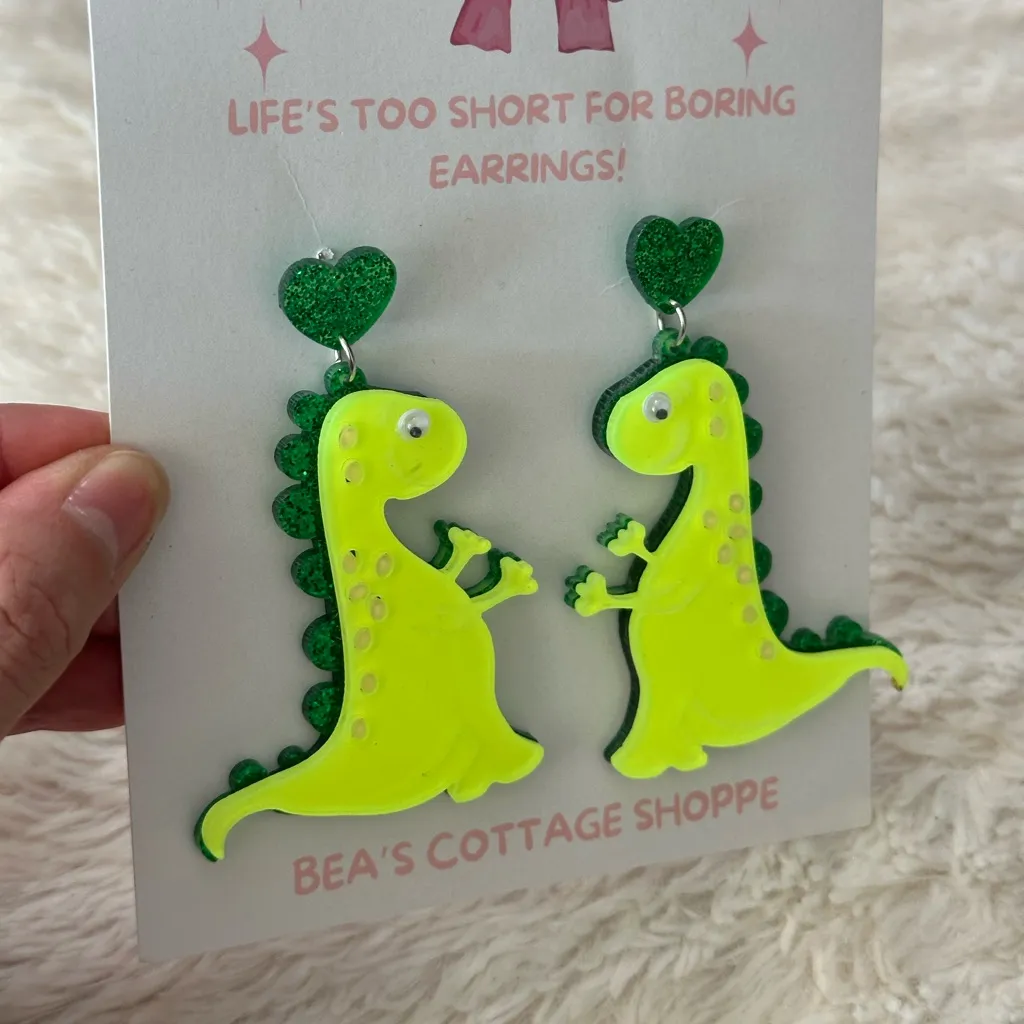 GREEN DINOSAUR EARRINGS - Image 3