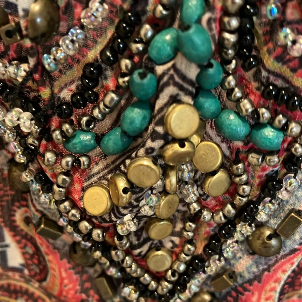 V Christina paisley sheer beaded,lace,tassels Boho tunic 22x 31 Size L - Image 7