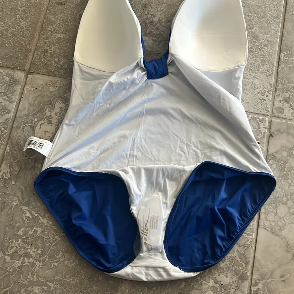 Gottex Deep Plunge Halter Liv One-Piece Swimsuit in Denim Blue Size 46 NWT $158 - Image 6