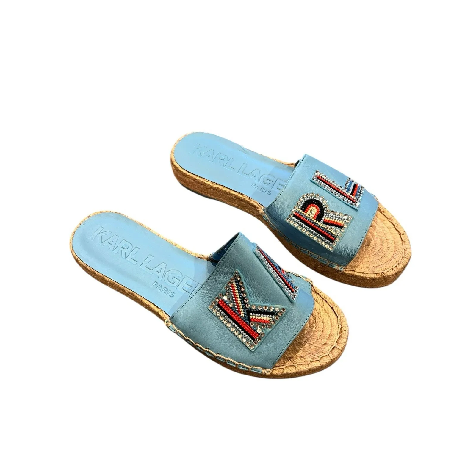 Karl Lagerfeld Caine Studded Espadrille Sandals BALTIC BLU Size 6.5 New - Image 2