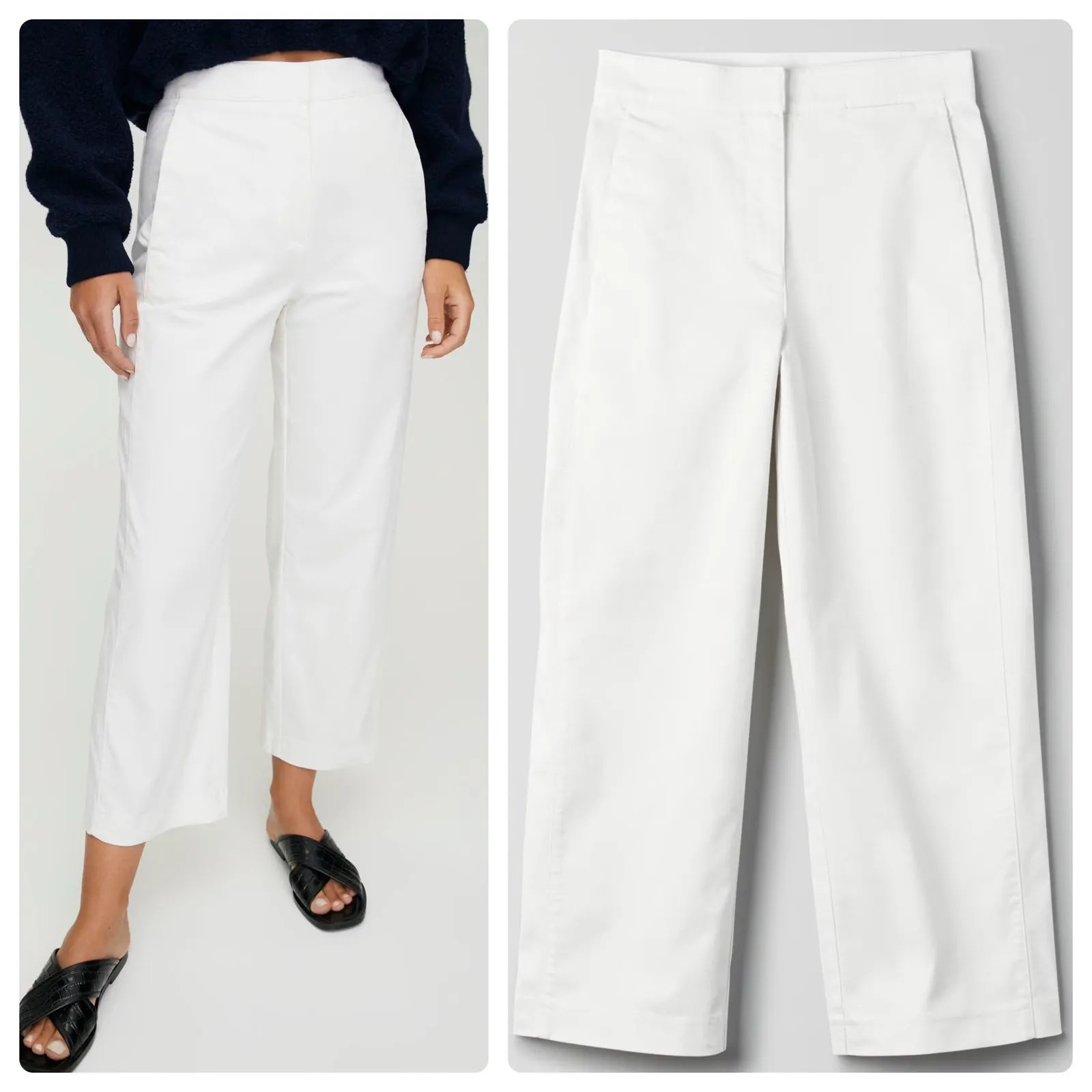 Aritzia The Group Babaton Womens Wide Leg Cotton Twill Walsh Pants Size 4 White - Image 2