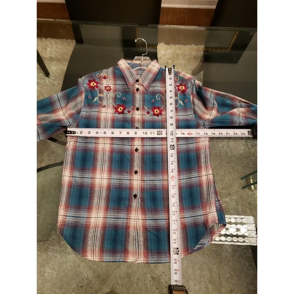 Petite Sophisticate Floral Polyester Collared Long Sleeve Button Down Shirt PM - Image 9