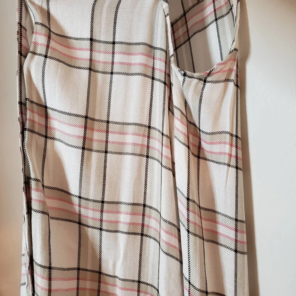 The Laundry Room Button Down Sleeveless Shirt Dress Plaid Cream & Red Size Small - Image 6