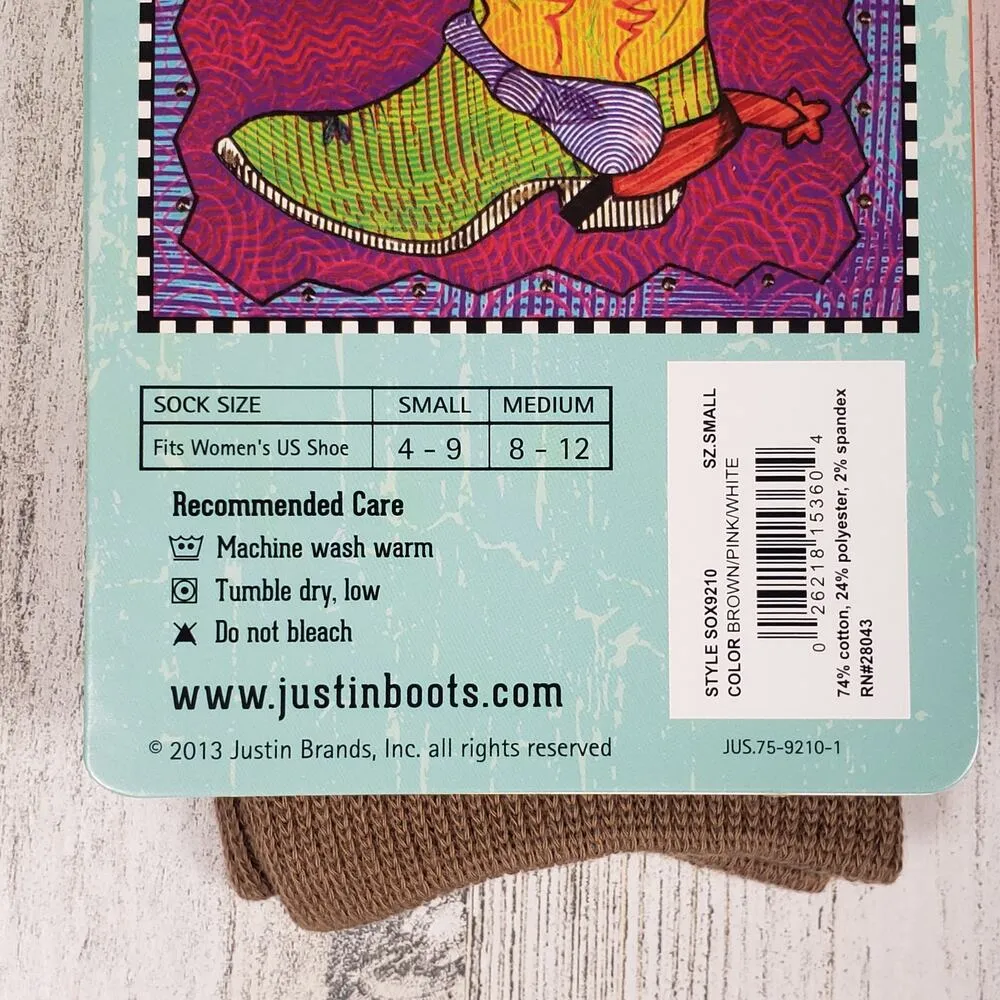 NWT Justin Boots Fashion Cushioned Sole Horse Crew Socks Women's Size Small - Image 5