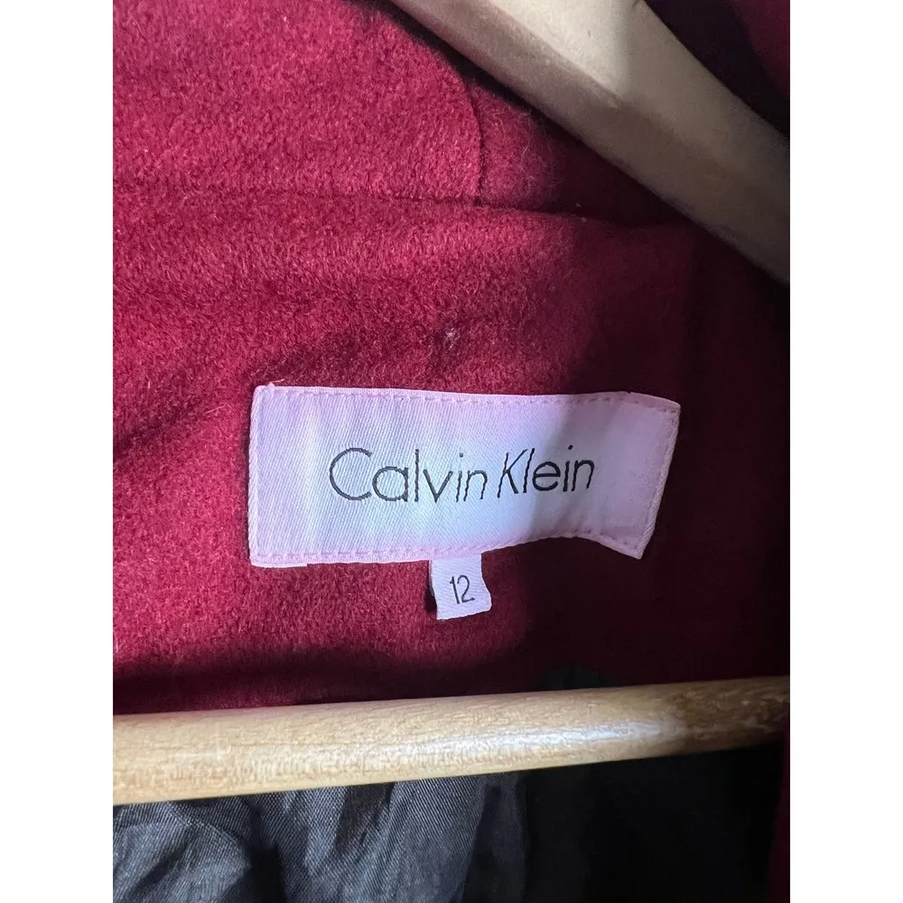 Calvin Klein Women’s Red Wool Blend Shawl Collar Coat Size 12 - Image 5