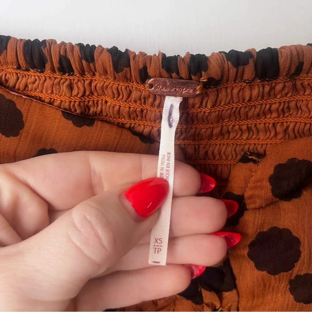 Free People Parker Brown Spotted Cropped Sheer Sleeve Crop Top XS - Image 5