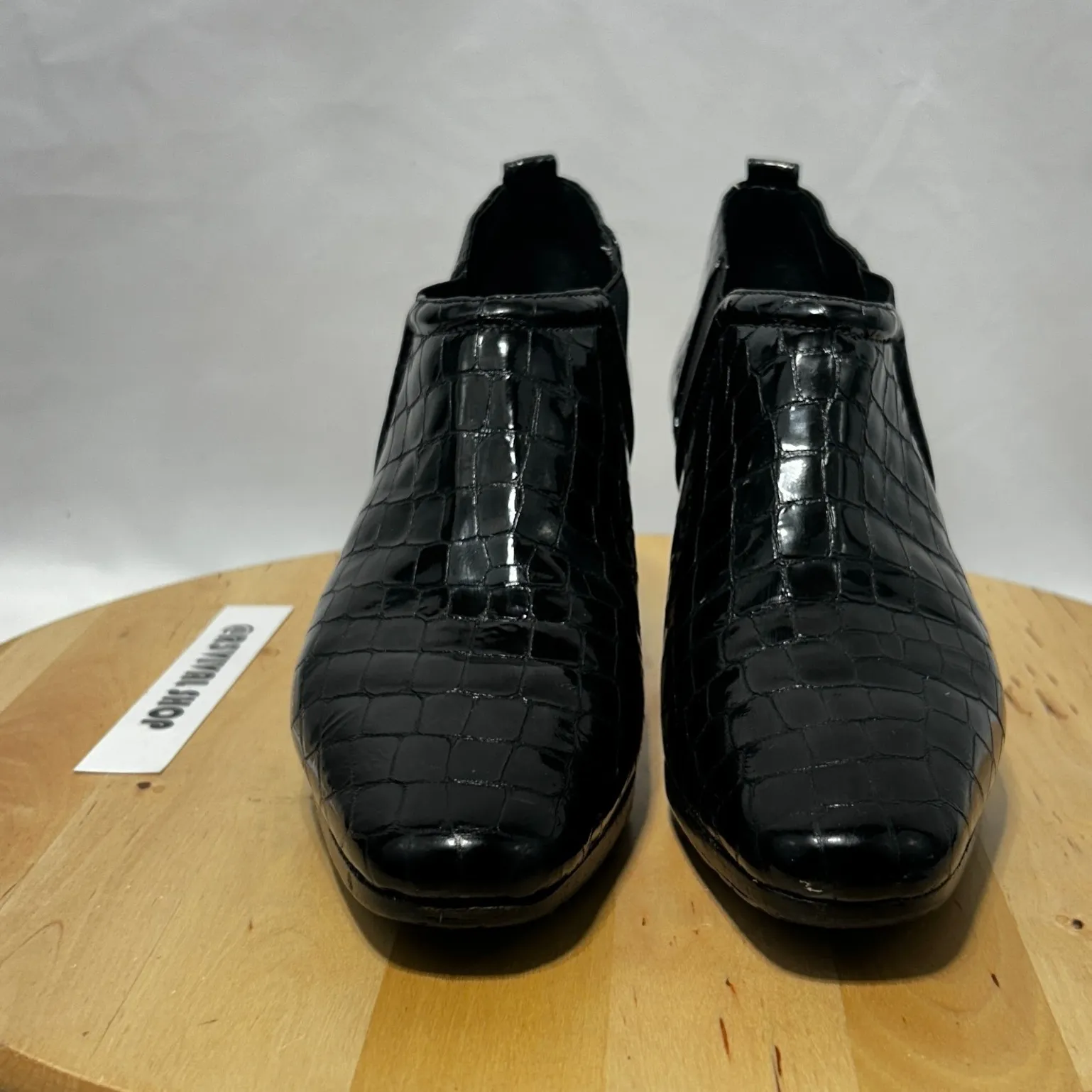 Brighton Trill Black Croc Embossed Leather Heeled Bootie - Size 7M‎ - Image 3