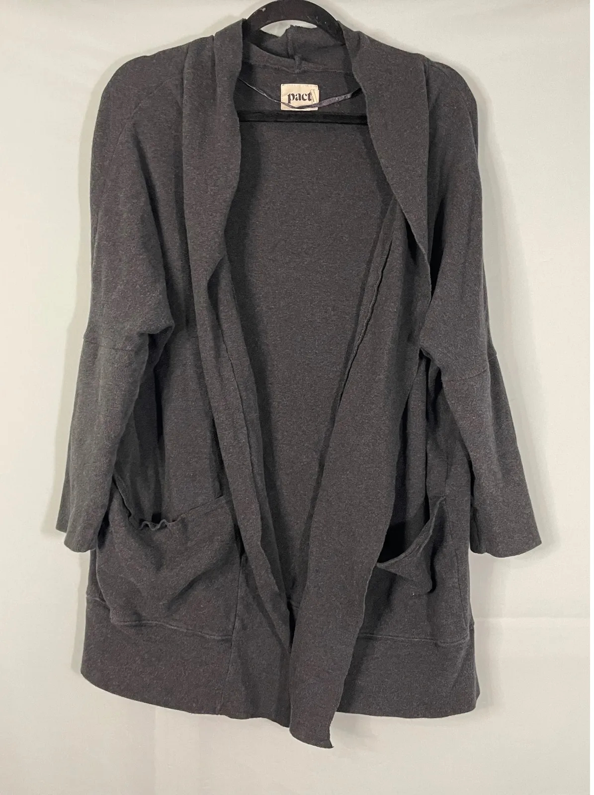 Pact Charcoal Gray Organic Cotton Open Front Long Sleeve Cardigan Sweater L/XL - Image 1