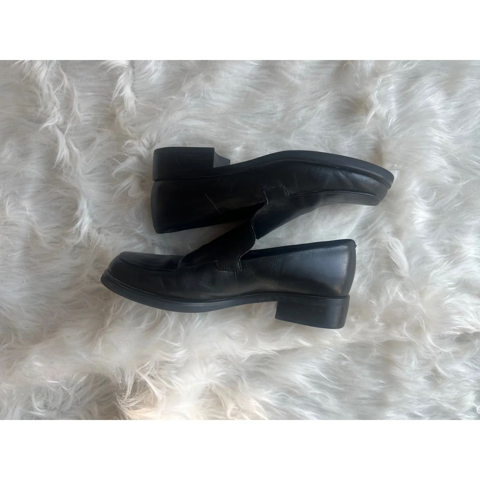 Franco Sarto Loafers‎ woman's Black Leather Block Heel Shoes Classic Minimalist - Image 3