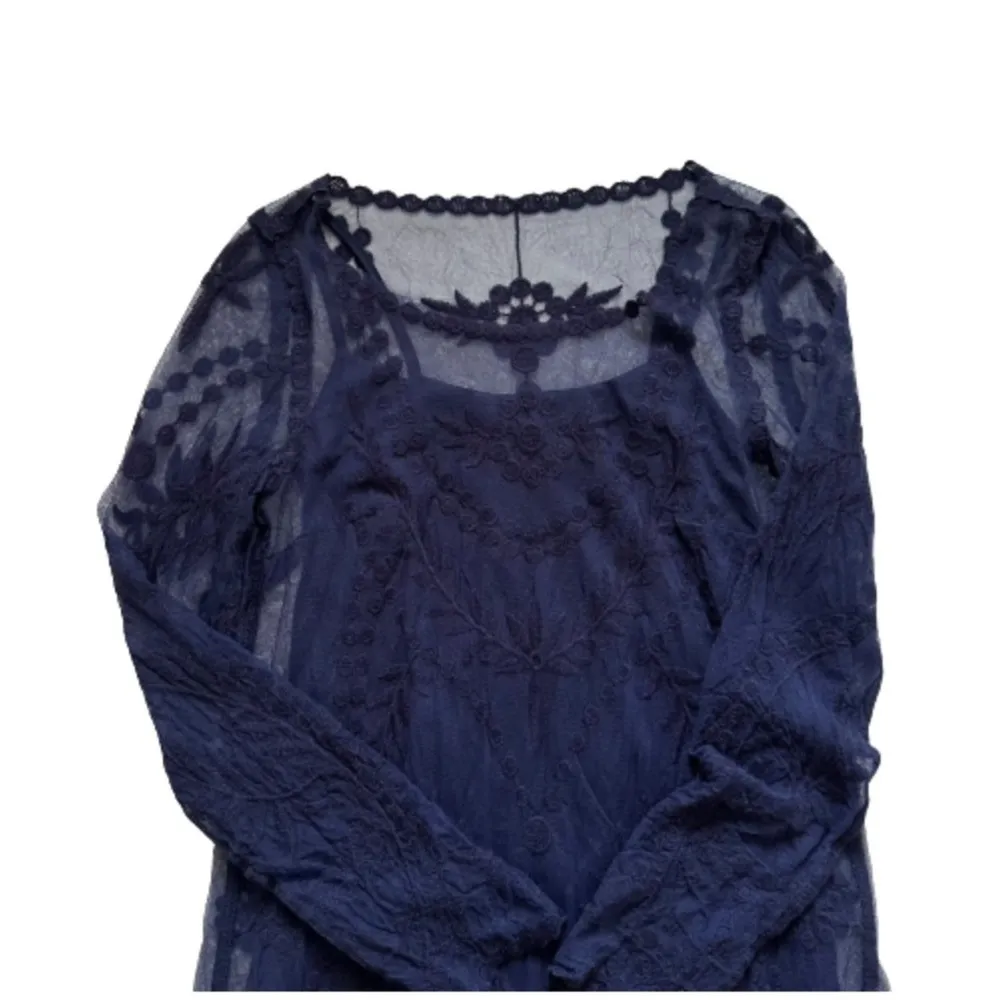 Divided Dress Navy Blue Lace Illusion Long Sleeve Mini Dress Size 4 NEW - Image 8