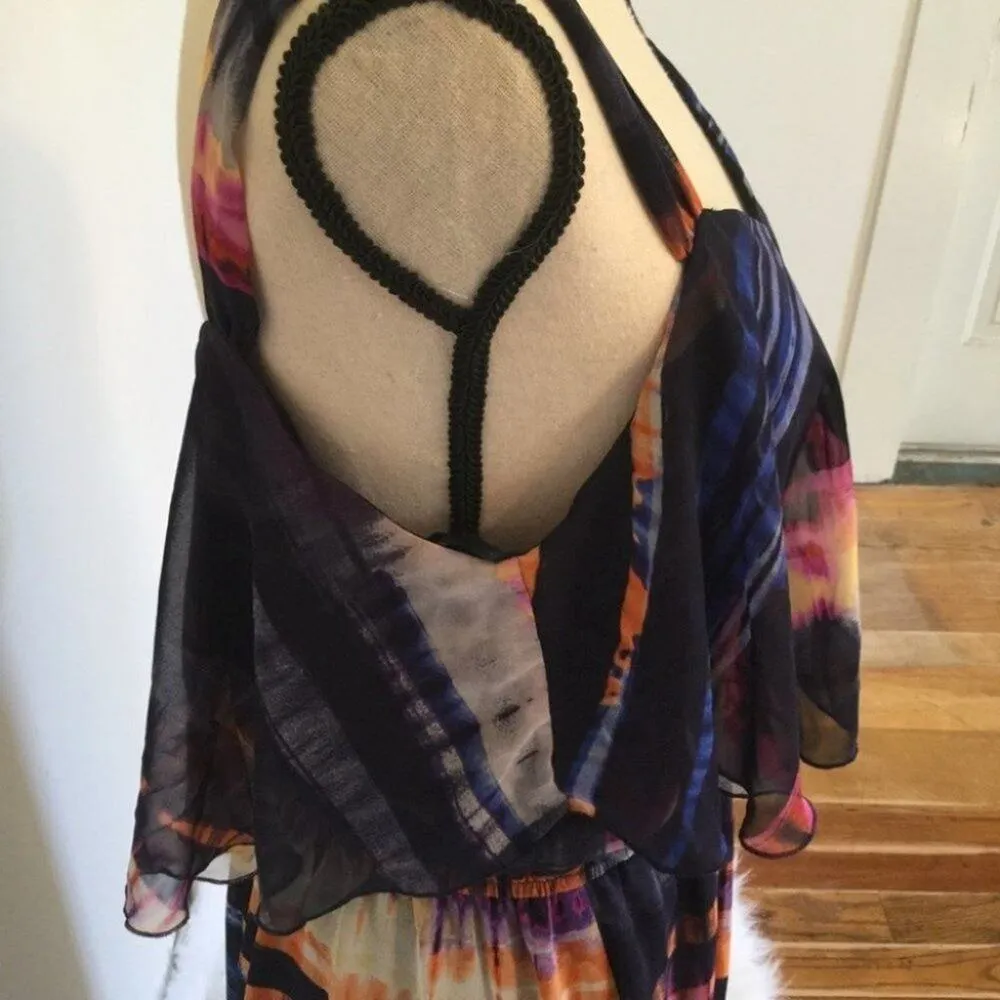 Black Rainn Maxi Dress Dark Watercolor Stripe Long Size Medium M Wedding Guest - Image 12