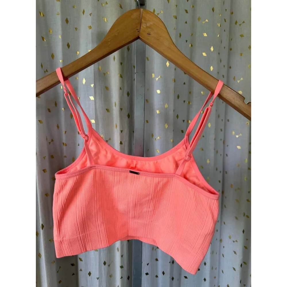 Victoria's Secret PINK Ribbed Neon Orange Adjustable Straps Bralette S - Image 3