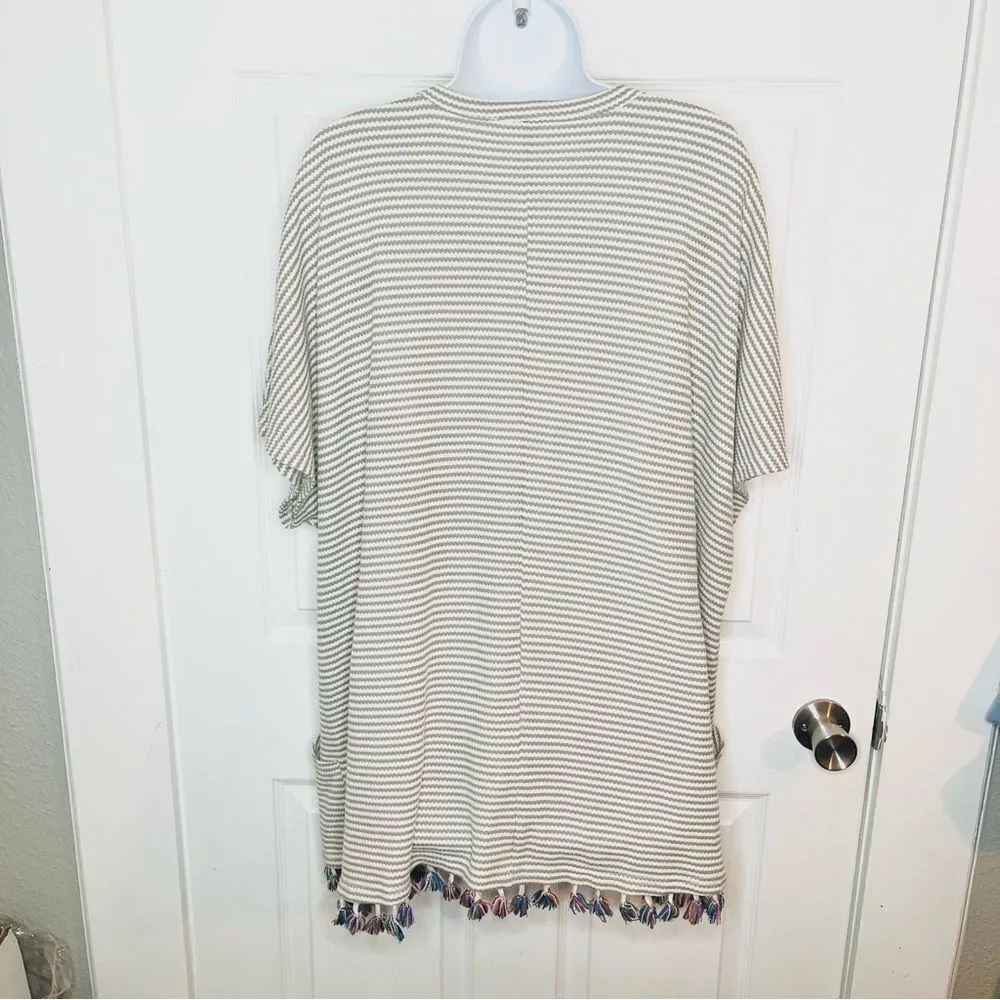 Main Strip Stripe Waffle Cardigan Tassel Hem Open M - Image 5