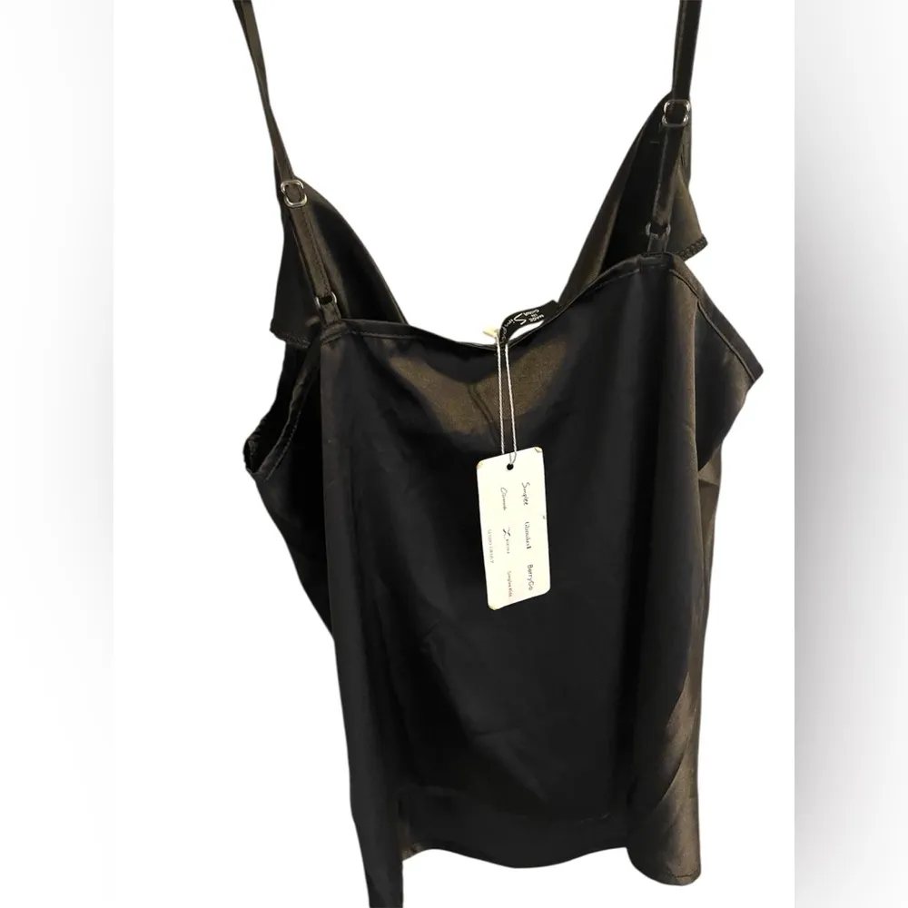 Black Satin Cowl Neck Top - Image 4