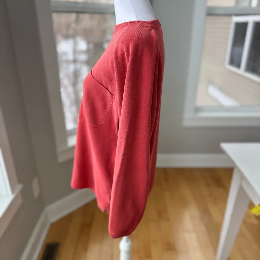 Eddie Bauer Coral Red Orange Cotton Crewneck Sweater Front Pocket Sz Medium - Image 3