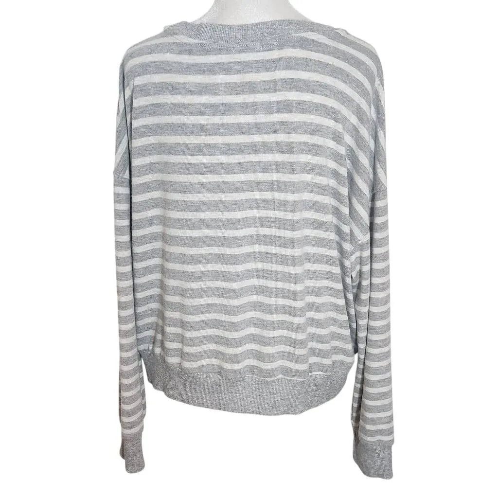 Splendid Gray and White Stripe Long Sleeve Knit Top Size Large Gray Pullover - Image 2