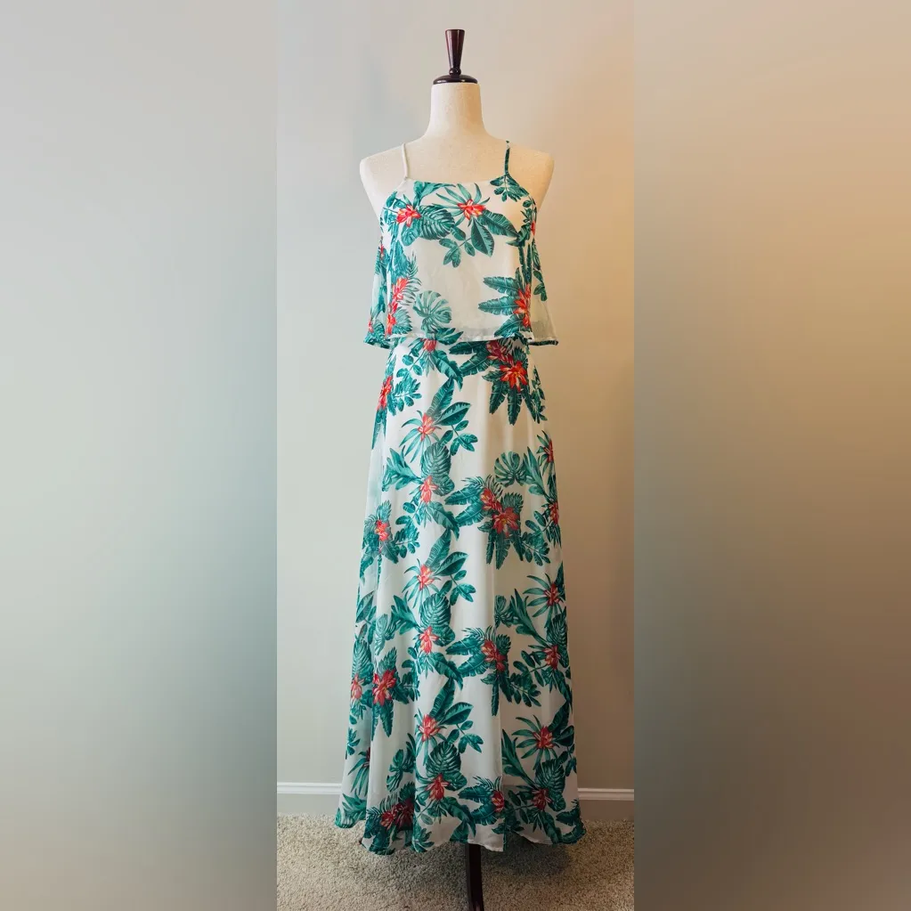 Lulu's Evadne Two Piece Teal and Coral Tropical Floral Maxi Dress Size S - Image 6