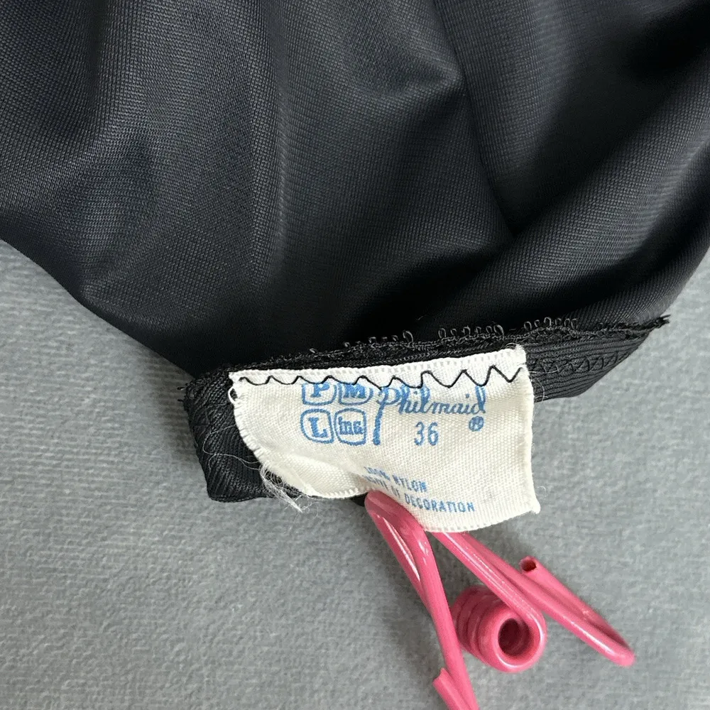 Vintage Philmaid Full Slip Dress Chemise Size 36 Quilted Lined Lace Bust Black - Image 7