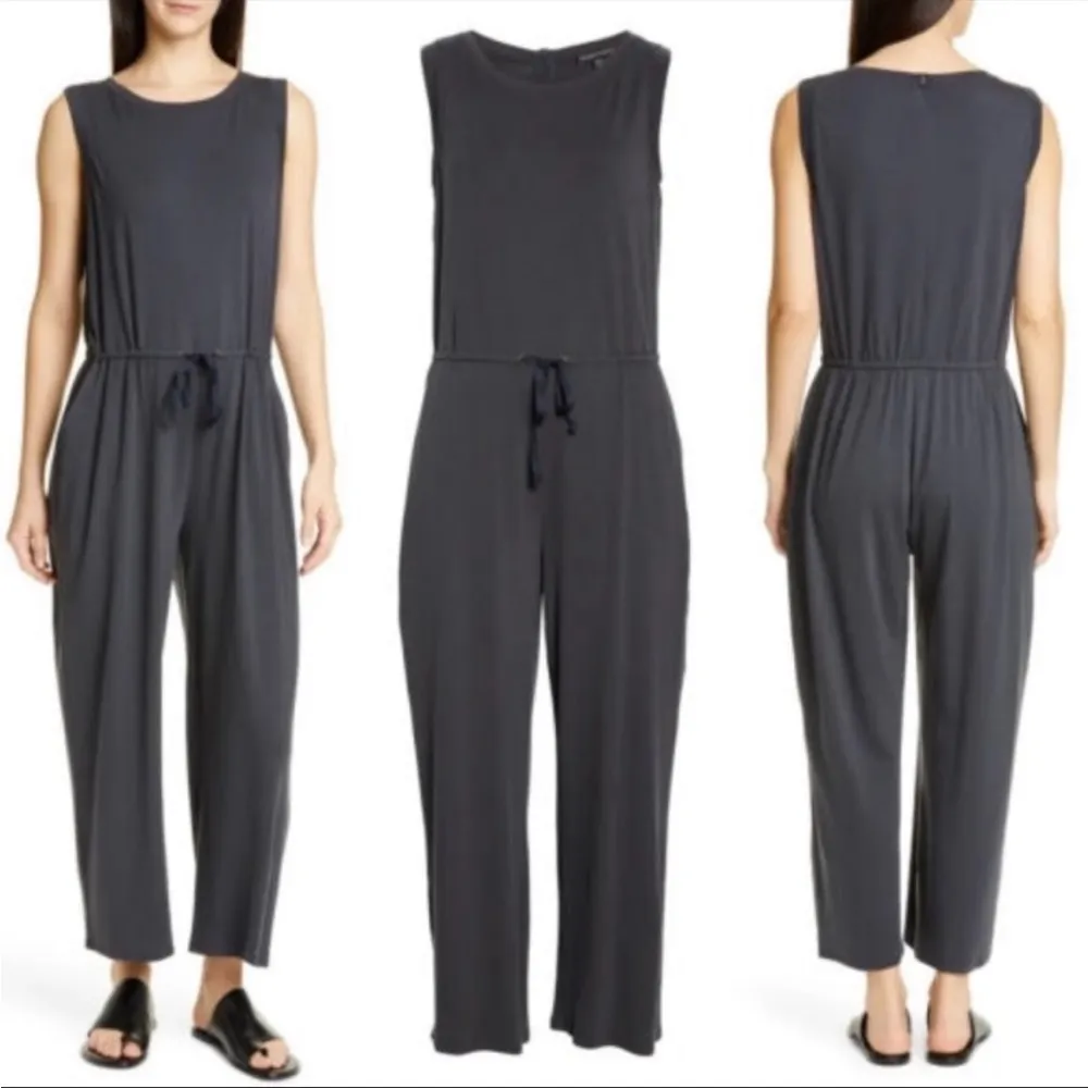 Eileen Fisher Grey Jumpsuit Tencel Lyocell Sz Large Sleeveless Tie Waist - Image 2