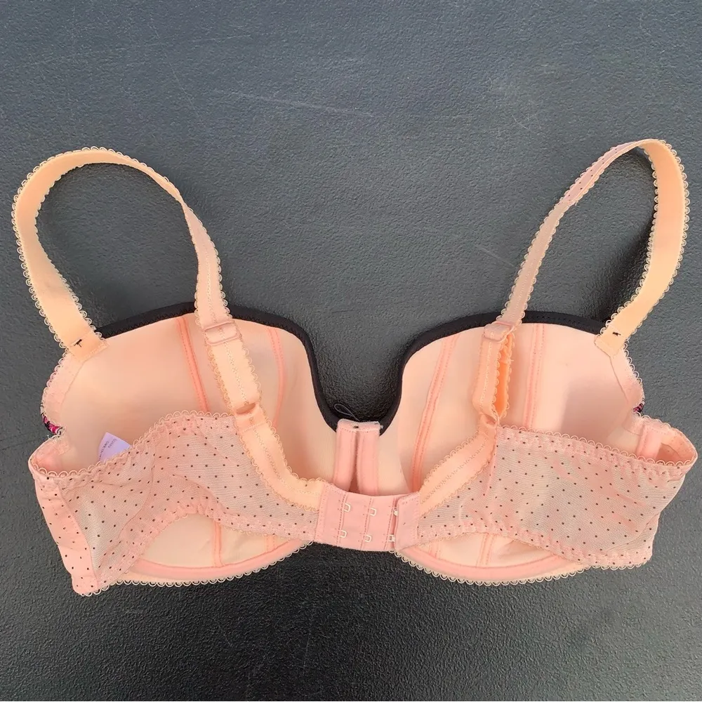 Freya Floral Lace Bra Size 36DDD/ 36F with Black bow and colorful embroidery Purple - Image 5