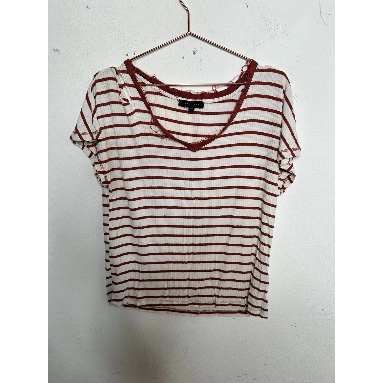 SANCTUARY Brown White One Cold Shoulder Striped Short Sleeve V Neck Shirt sz S - Image 2