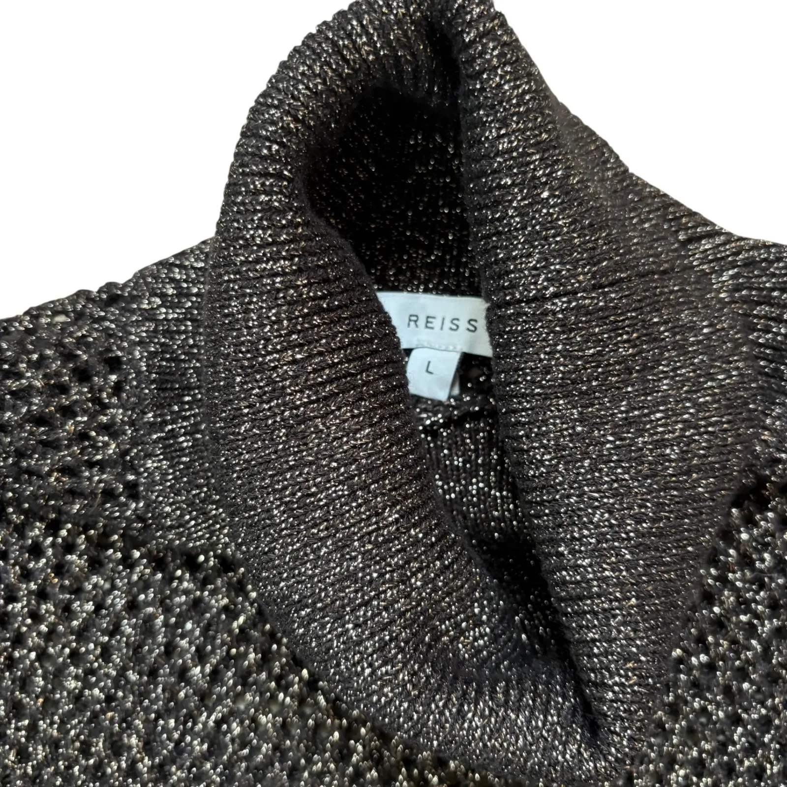 Reiss NWT Antonella open Knit Midi Dress Turtleneck Long Sleeve Metallic Size‎ L - Image 5