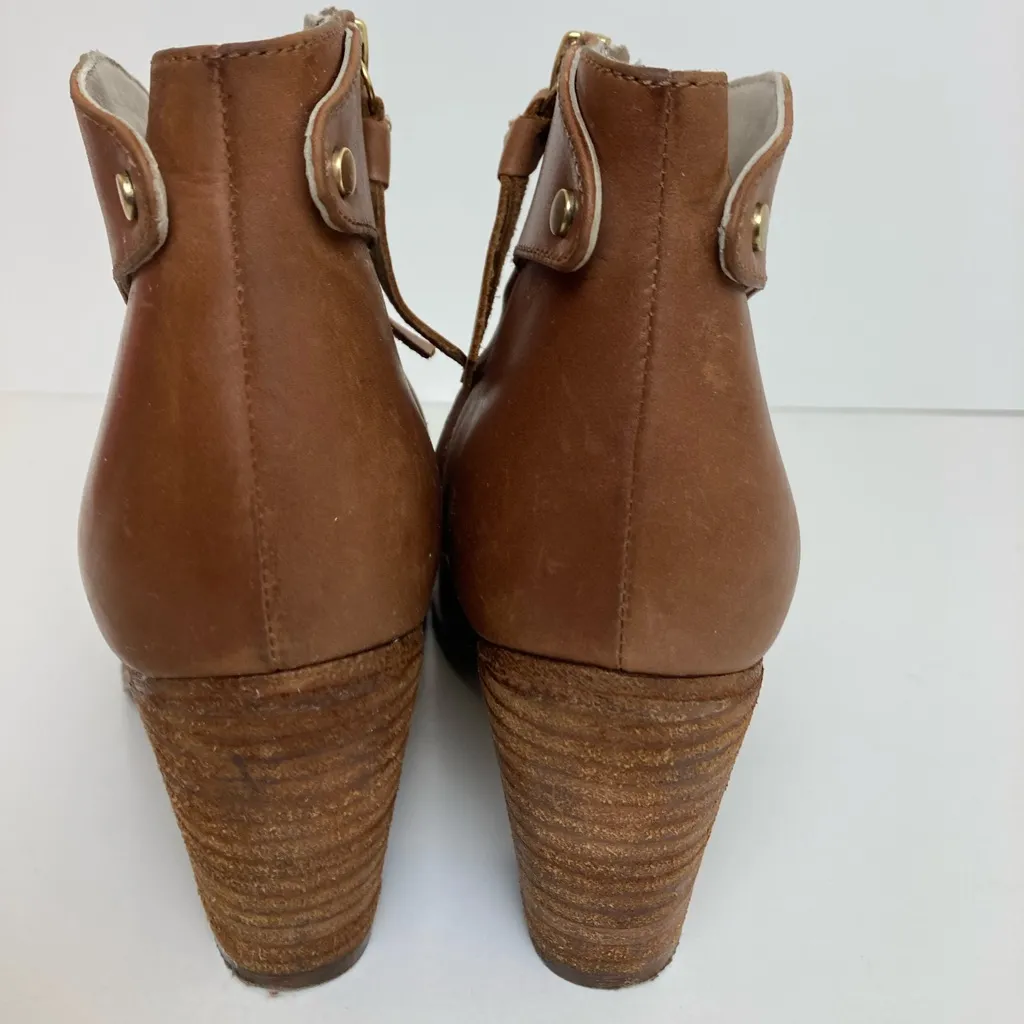 🌞Boden Camel Leather Stacked Heel Ankle Booties Size 6 - Image 7