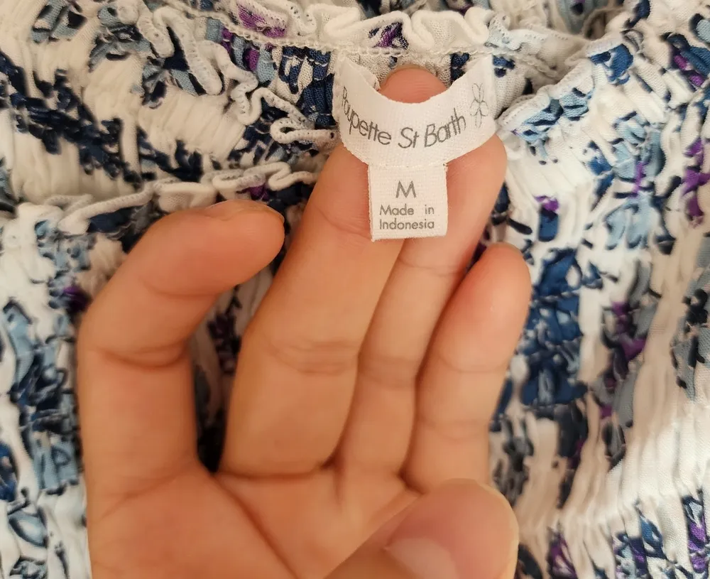 POUPETTE ST BARTH Soledad Smocked Ruffle Mini Dress Floral Blue Size M - Image 4