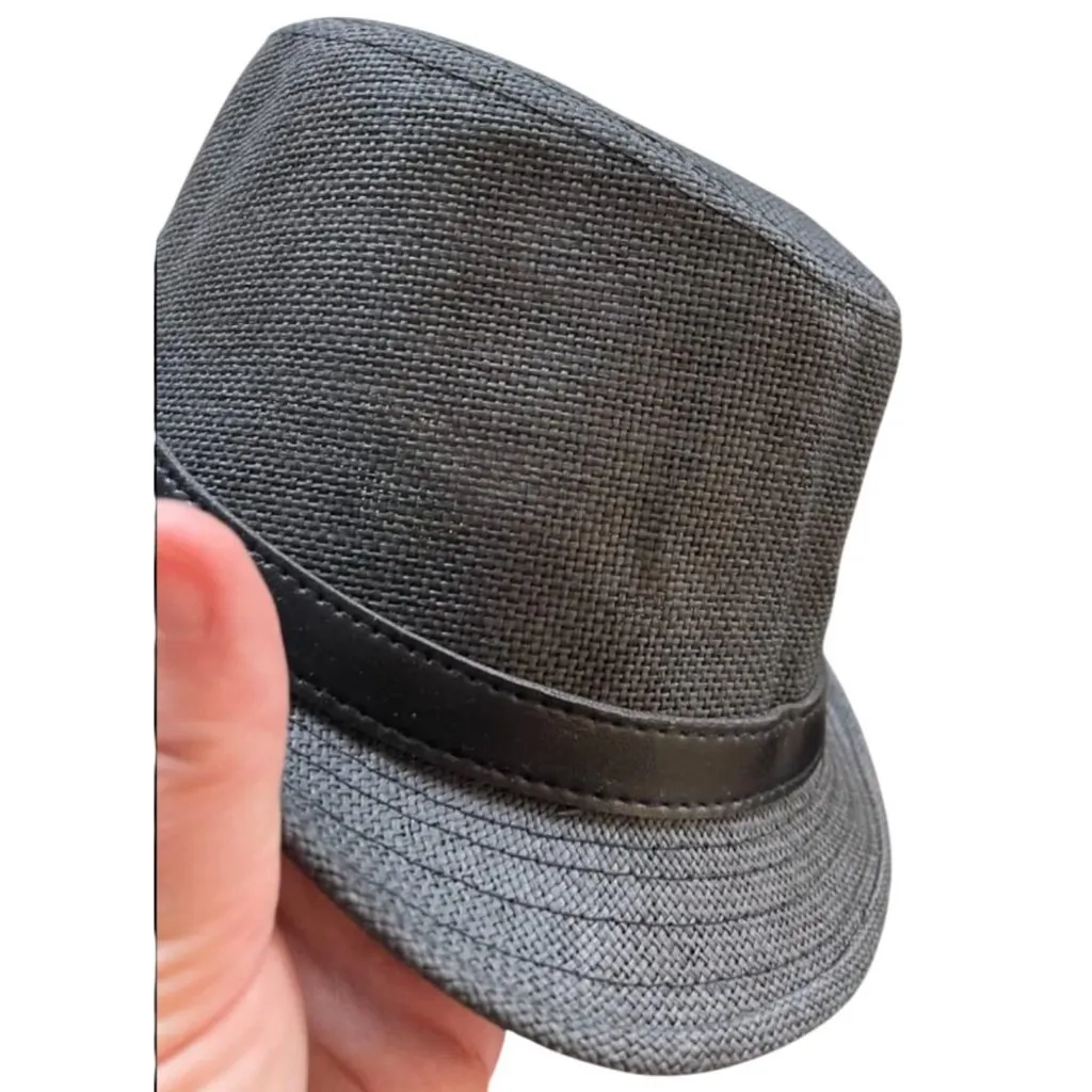 Ultrafun Straw Fedora Hat Classic Manhattan Dark Gray Black Belt Buckle Band Uni - Image 4