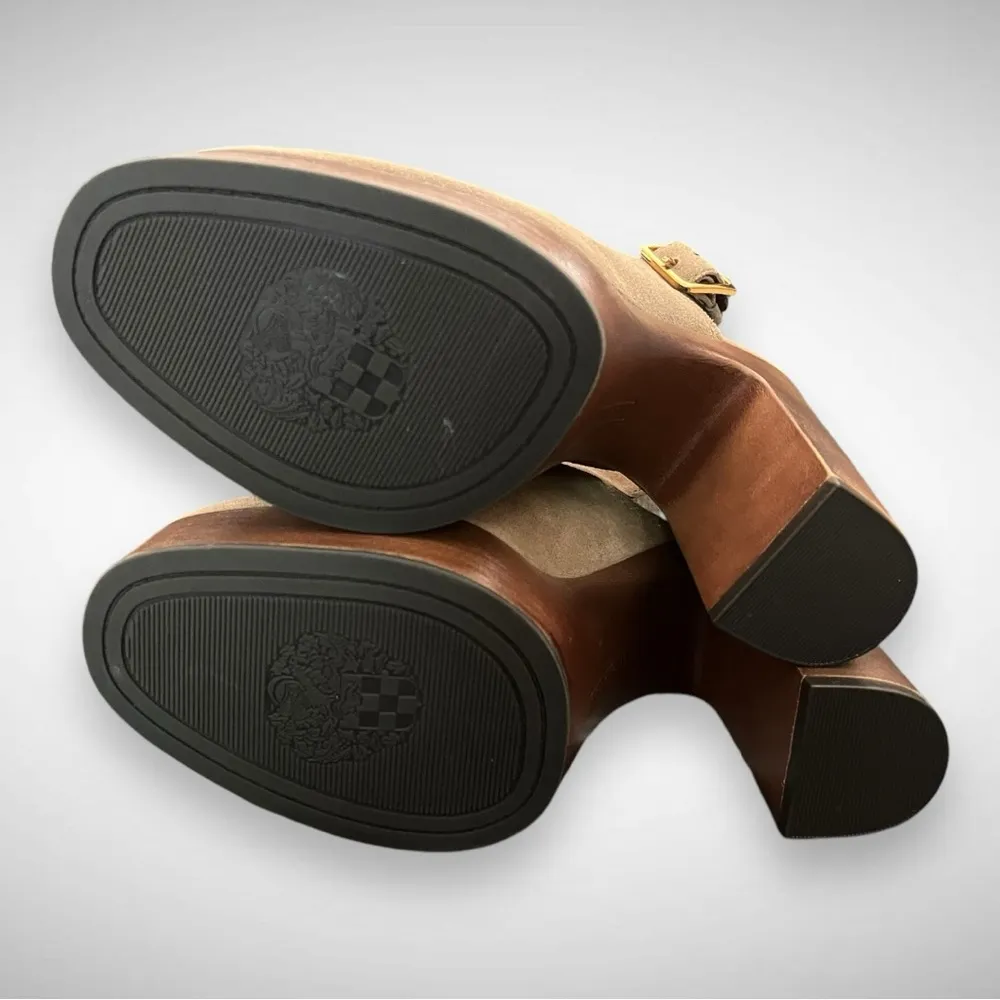 VINCE CAMUTO Inerta Suede Tan Platform Slingback Block Heel Clogs Size 5.5 | NIB - Image 6