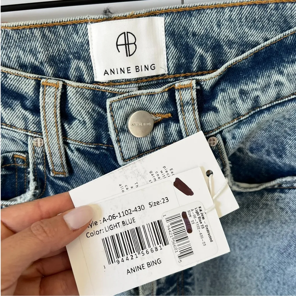 NWT Anine Bing Kat Jean in Destructed Light Blue - Image 6