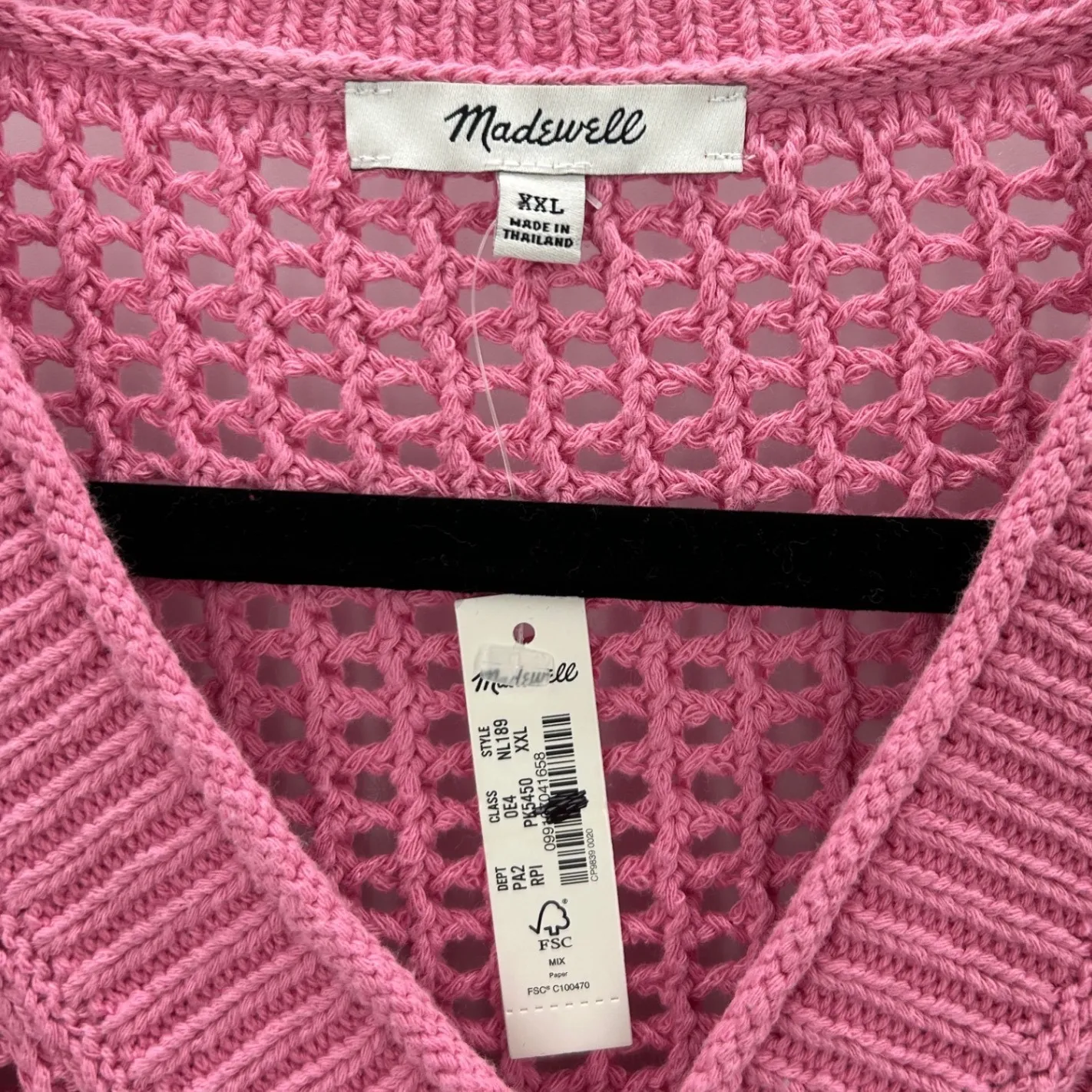 NWT Madewell Pink Crochet V Neck Long Sleeve Sweater Open Knit Top XXL - Image 4