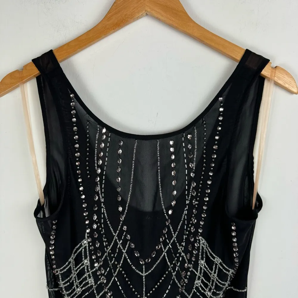BKE Black Sheer Mesh Bodysuit Sz Large Embellished Jewel Rhinestone Y2K - Image 4