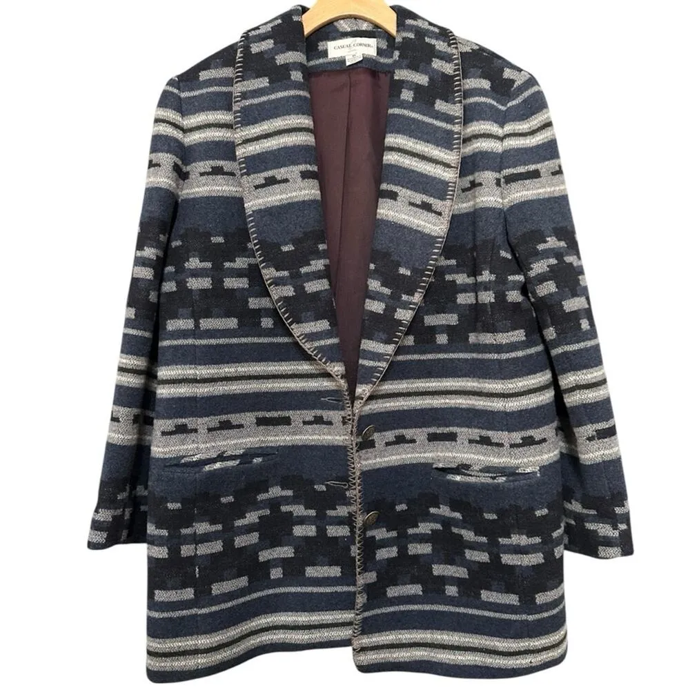 Casual Corner Vintage Women’s Size 10 Blue Aztec Southwestern Blazer Jacket - Image 2