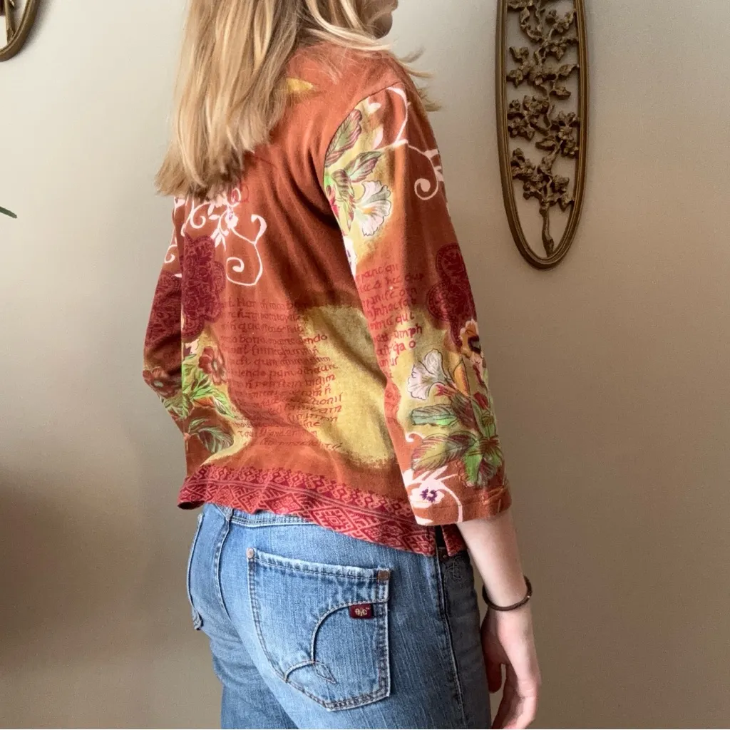Y2K Floral Beaded Quarter Sleeve Top Orange Size M - Image 9