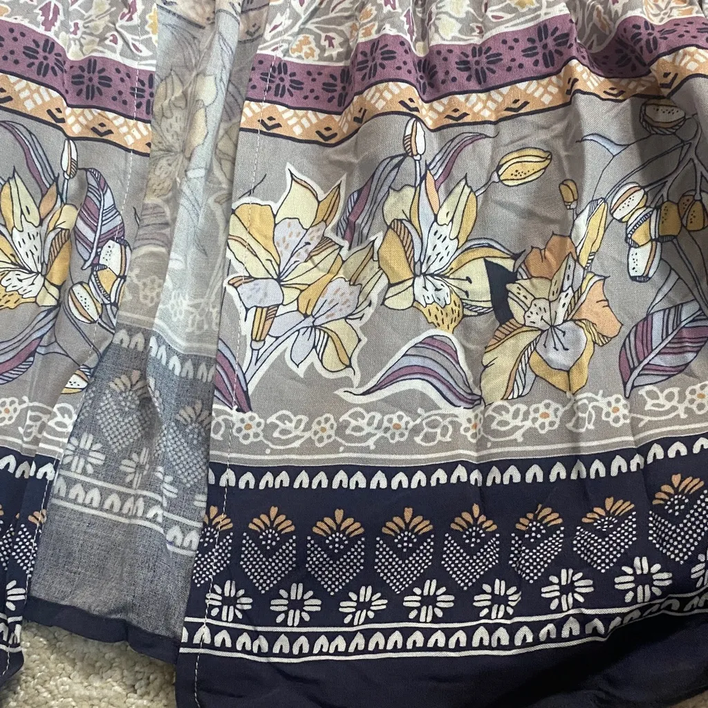 Bohemian Floral Midi Dress in Purple and Cream Size L - Image 11