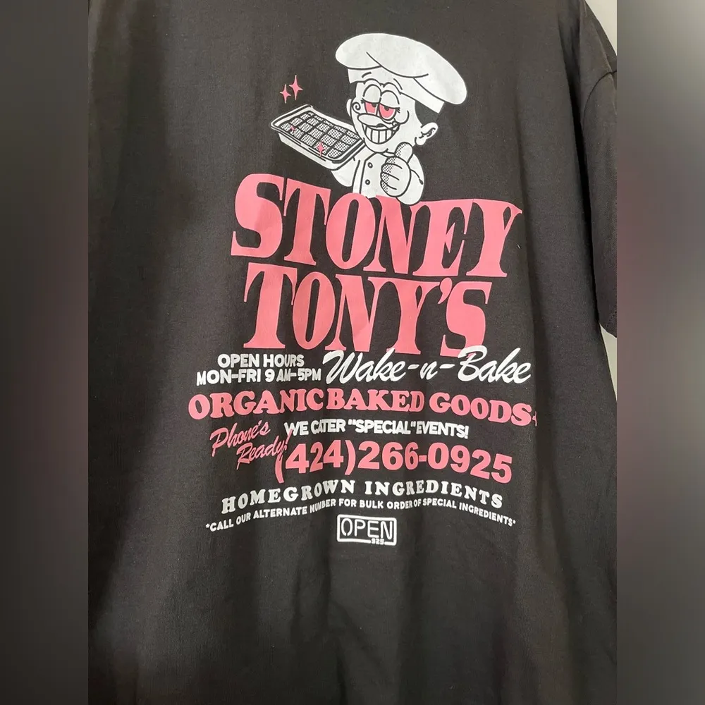 STONEY TONY’S Open 925 Oversized Graphic Tee Unisex Wake and Bake Sz XL NWT Black - Image 2