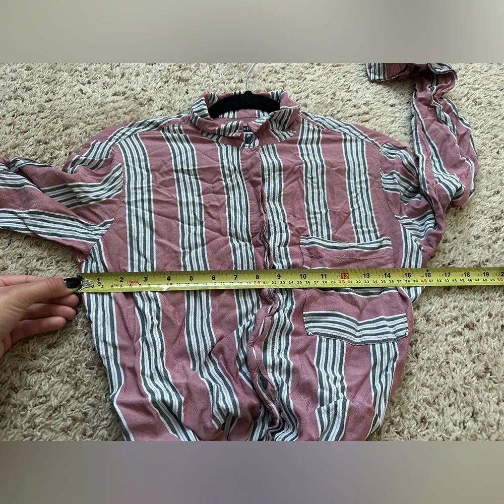 Abercrombie & Fitch Women’s Pink Gray Striped Long Sleeve Belted Dress Small - Image 7