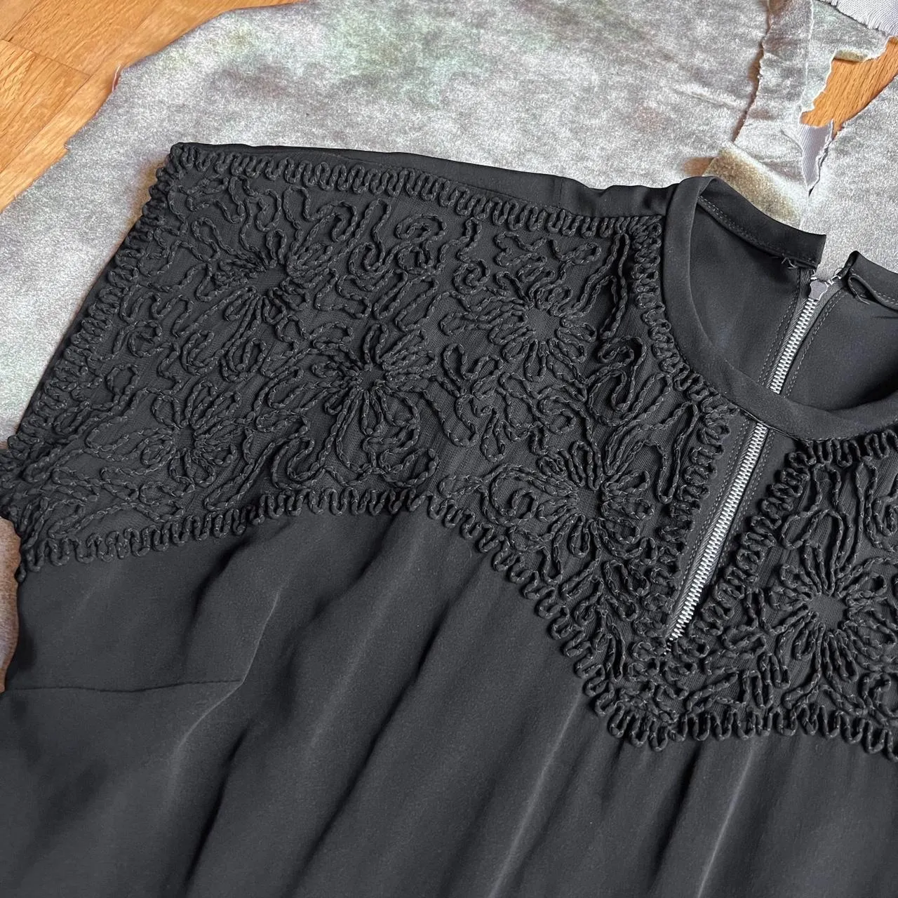 Black Floral Embroidered Vintage Retro Dress Size M - Image 4