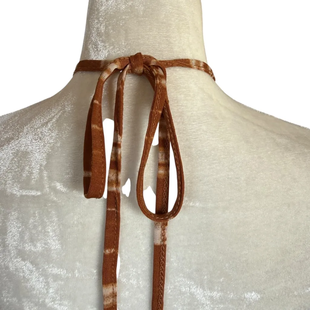 Paradise Contour brown white blue African print beaded tie dress size large - Image 9