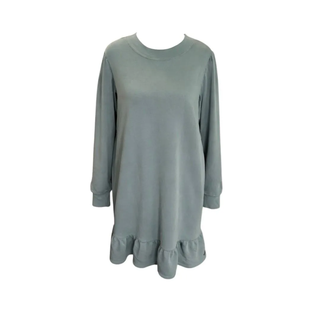 Marie Oliver Celee Sweatshirt Dress Sage Green Pima Cotton Ruffle Hem | Size L - Image 2