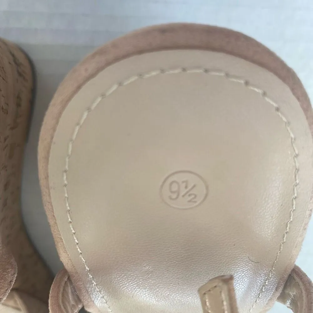 DS‎ Women’s Faux Suede Cork Wedge Sandals Charles Style Straps Round Toe Tan Pink Size 9.5 - Image 7