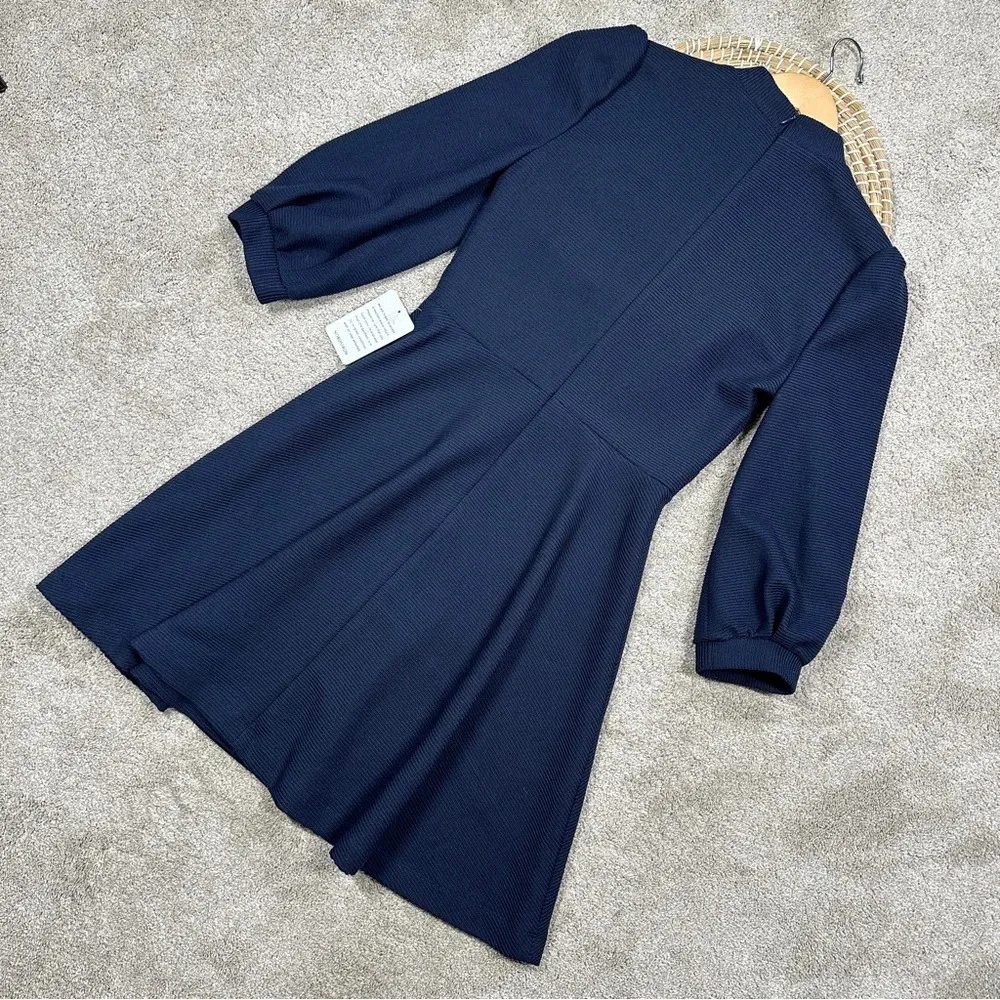 Gal Meets Glam Maggie Dress Textured Knit Fit And Flare Dress Navy Size 6 - Image 9