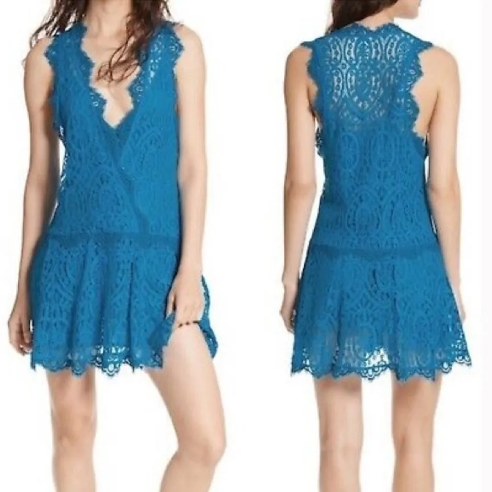 Free People Heart in Two Lace Mini Dress Deep Ocean Blue Size XS - Image 2
