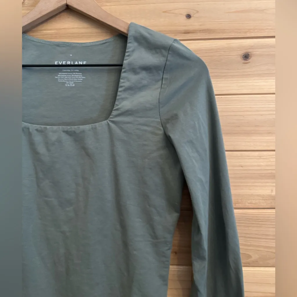Everlane  Size Medium Supima Cotton Long Sleeve Square Neckline Bodysuit - Image 5