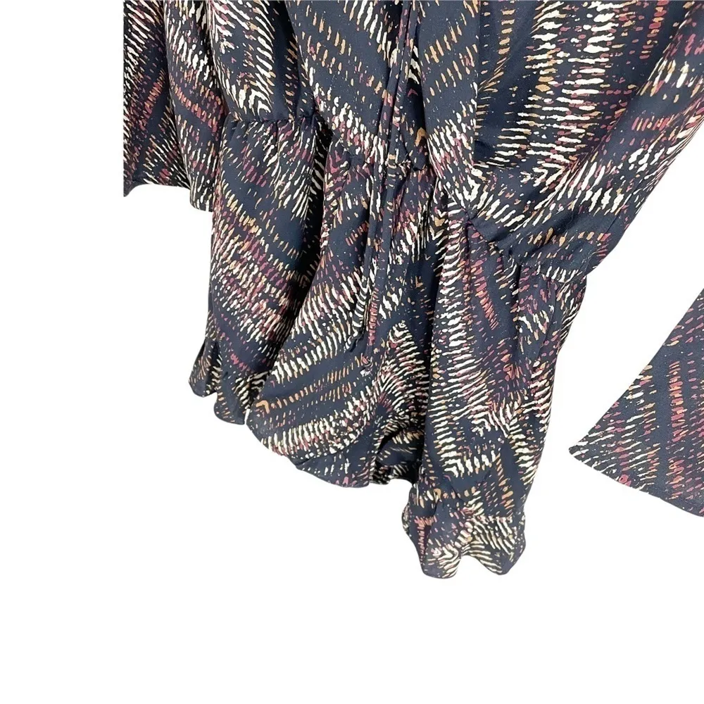 Vintage Havana Navy Speckled Long Sleeved Shorts Romper Womens Sz S - Image 5