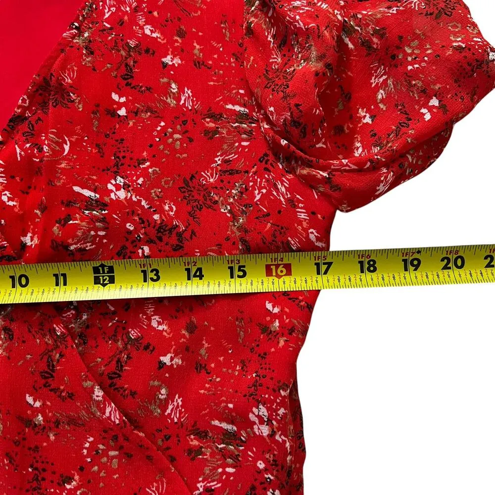IKKS Women Red Floral Blouson Above The Knee Dress Women Size 36 | 34 - Image 8