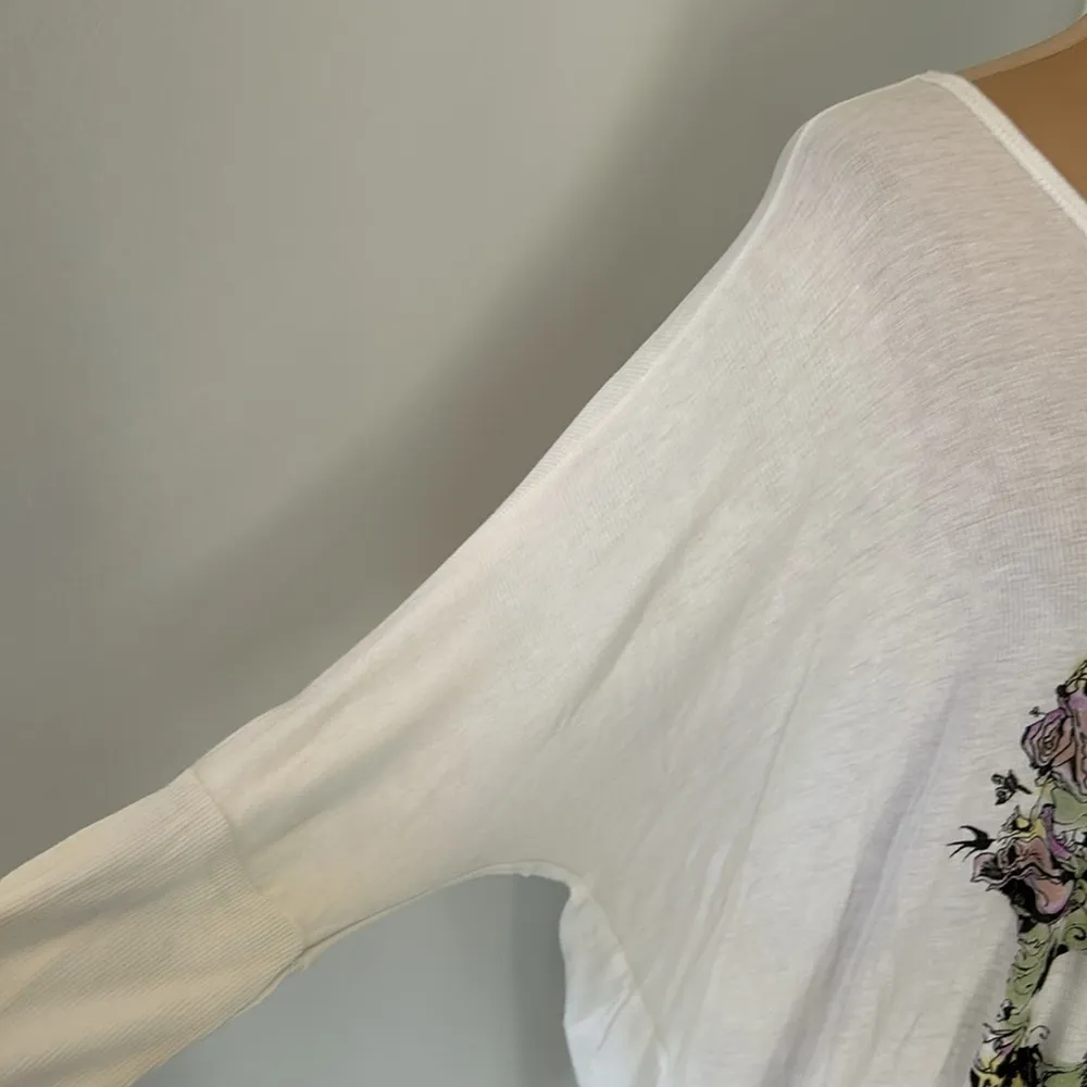 Lauren Moshi Floral Skull Ribbed White Long Sleeve Tunic - Image 6