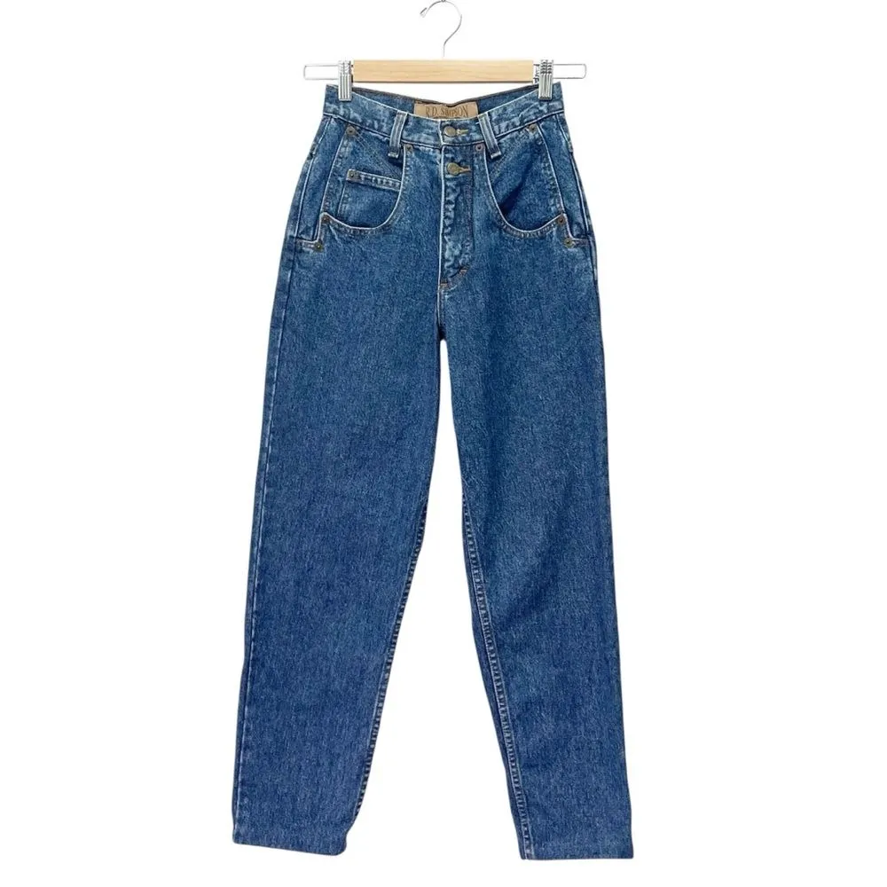 Vintage R.D. Simpson High Rise Mom Jeans Size 3 24 Waist Tapered Leg 100% Cotton Blue - Image 3