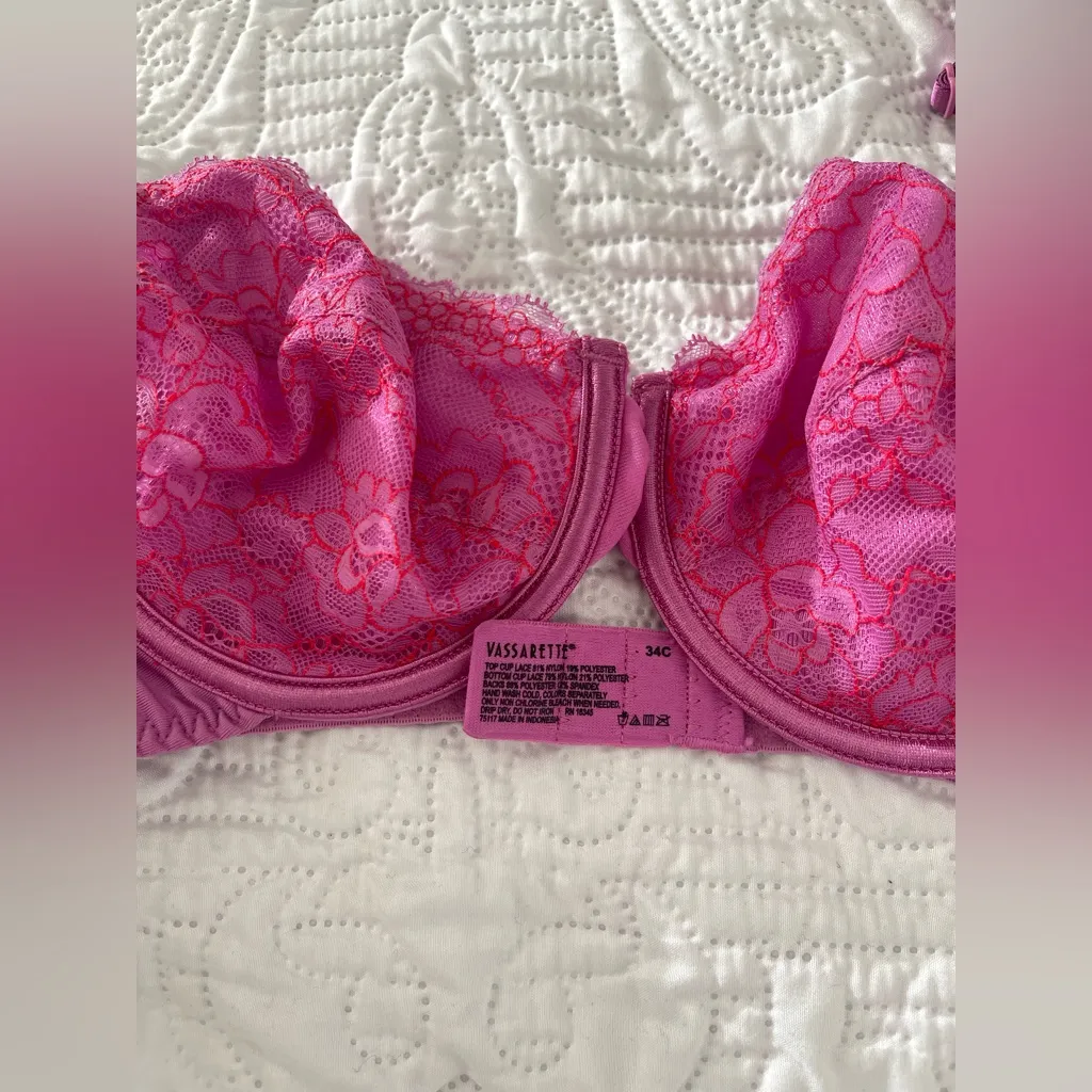 NWT VASSARETTE DEMI UNPADDED PINK LACE BRA 34C - Image 6